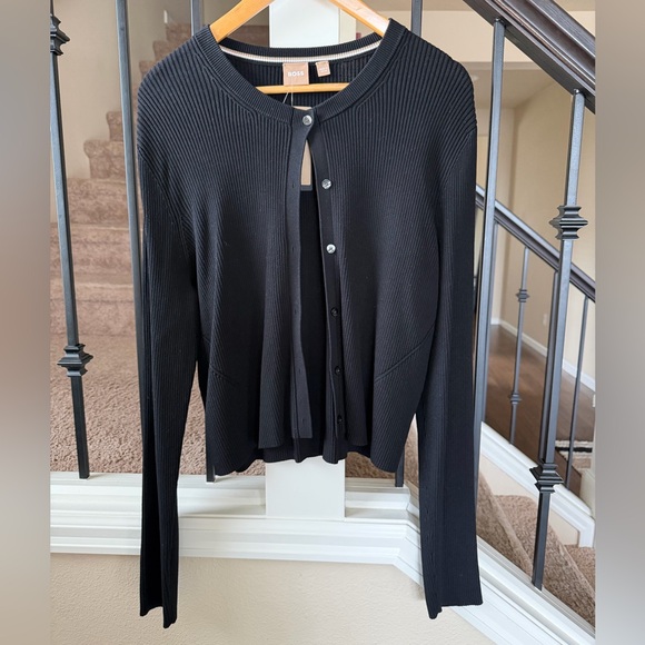 BOSS Black Ribbed Button-Up Cardigan - Picture 2 of 11